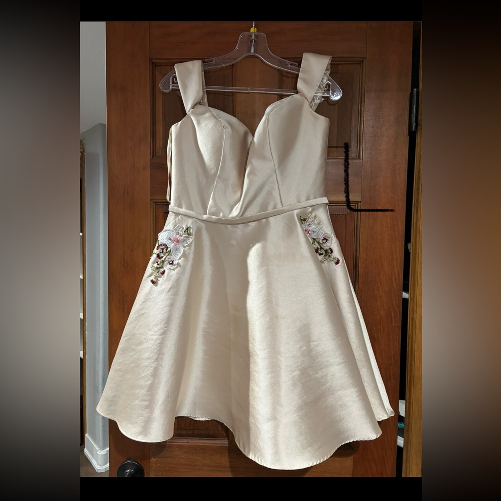 Chic Cream Mini Dress with Floral Accents